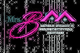 Mrs. Bam Mobile Notary and Fingerprinting Services logo with pink lettering on black background
